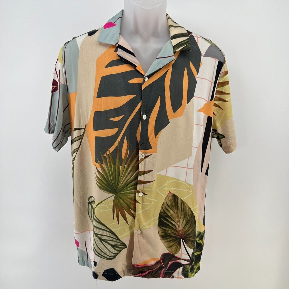 Denim & Flower Ricky Singh Mens Large Tropical Viscose Hawaiian AOP Shirt Aloha